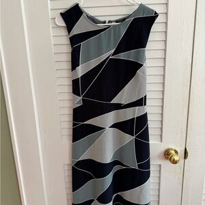 Ann Taylor Black and Gray Abstract Midi Dress